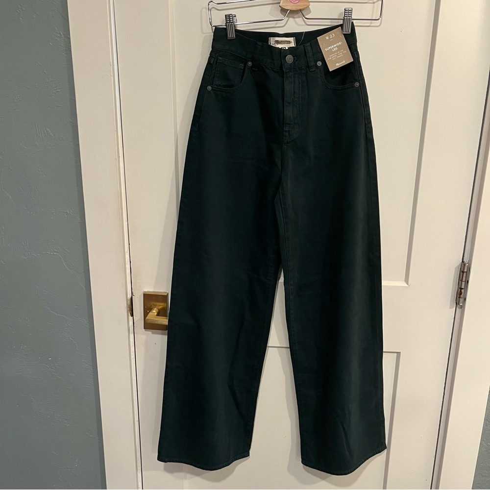 Madewell Superwide Leg Forest Green High Rise Jeans 23 - Picture 4 of 10